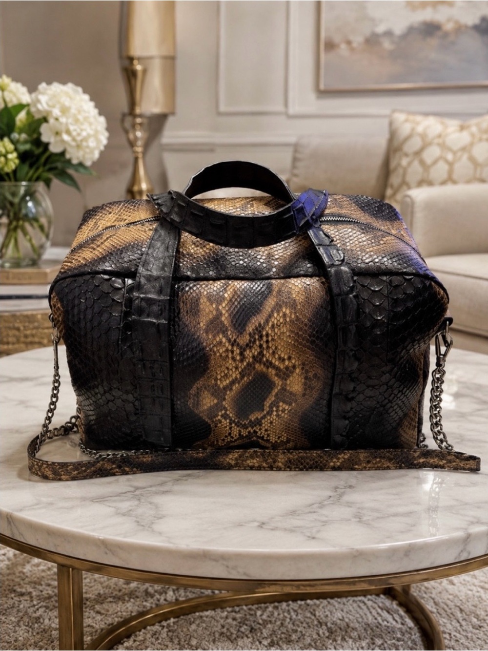 Silvano Biagini Genuine Python Leather Duffel Satchel Bag Made in Italy NEW